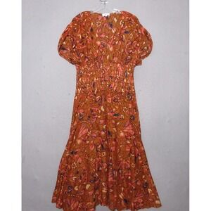 ALC Dress Plus 14 Lucia Floral Midi Smocked Rust Color Ruched A Line Wedding